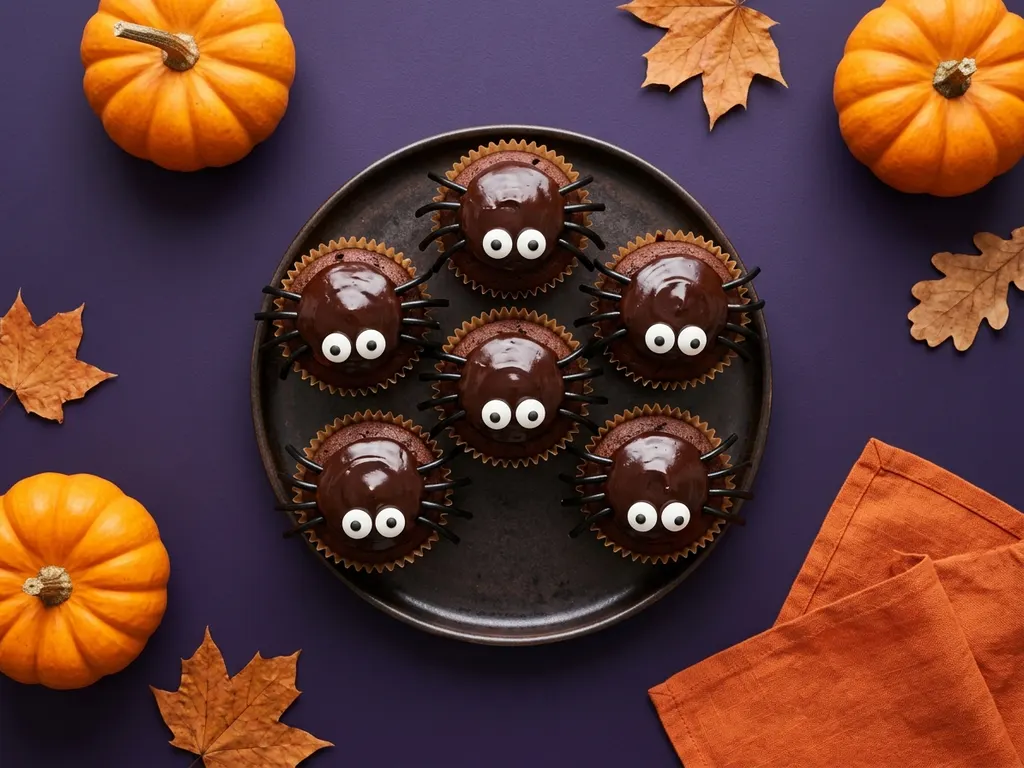 Cupcakes araignées au chocolat, image générée par IA