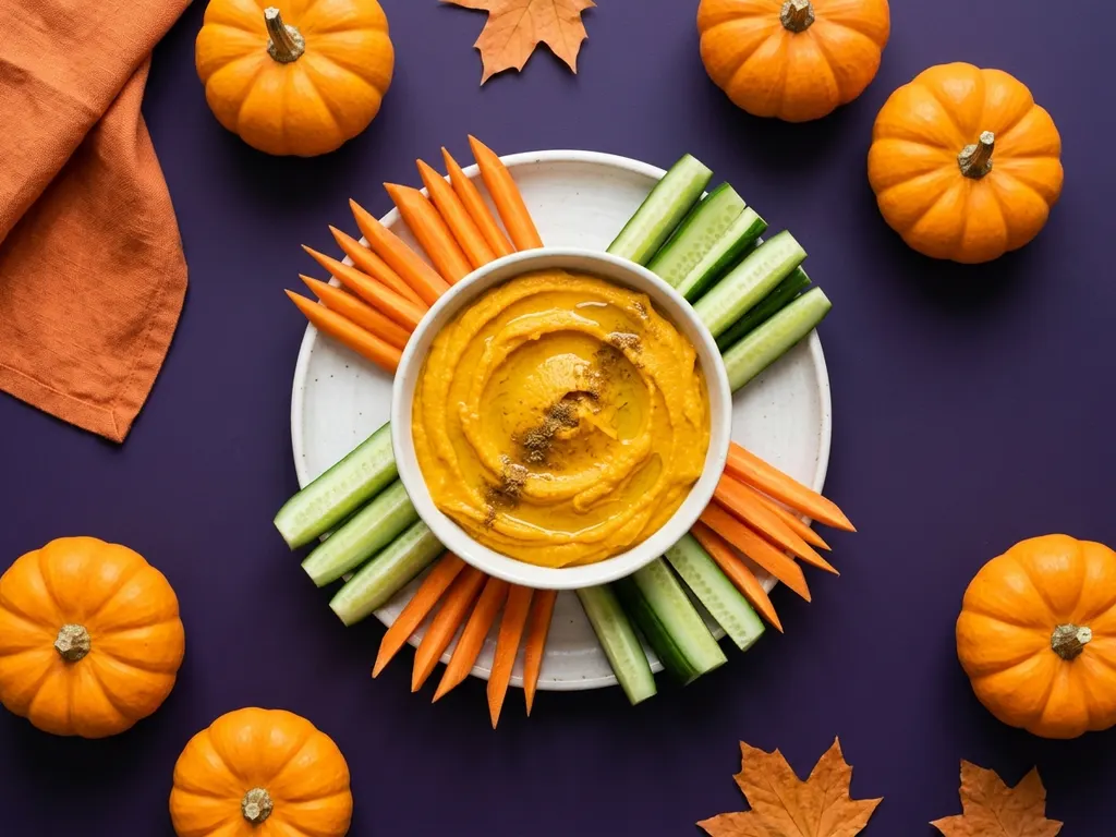 Houmous de potiron et doigts de légumes, image générée par IA