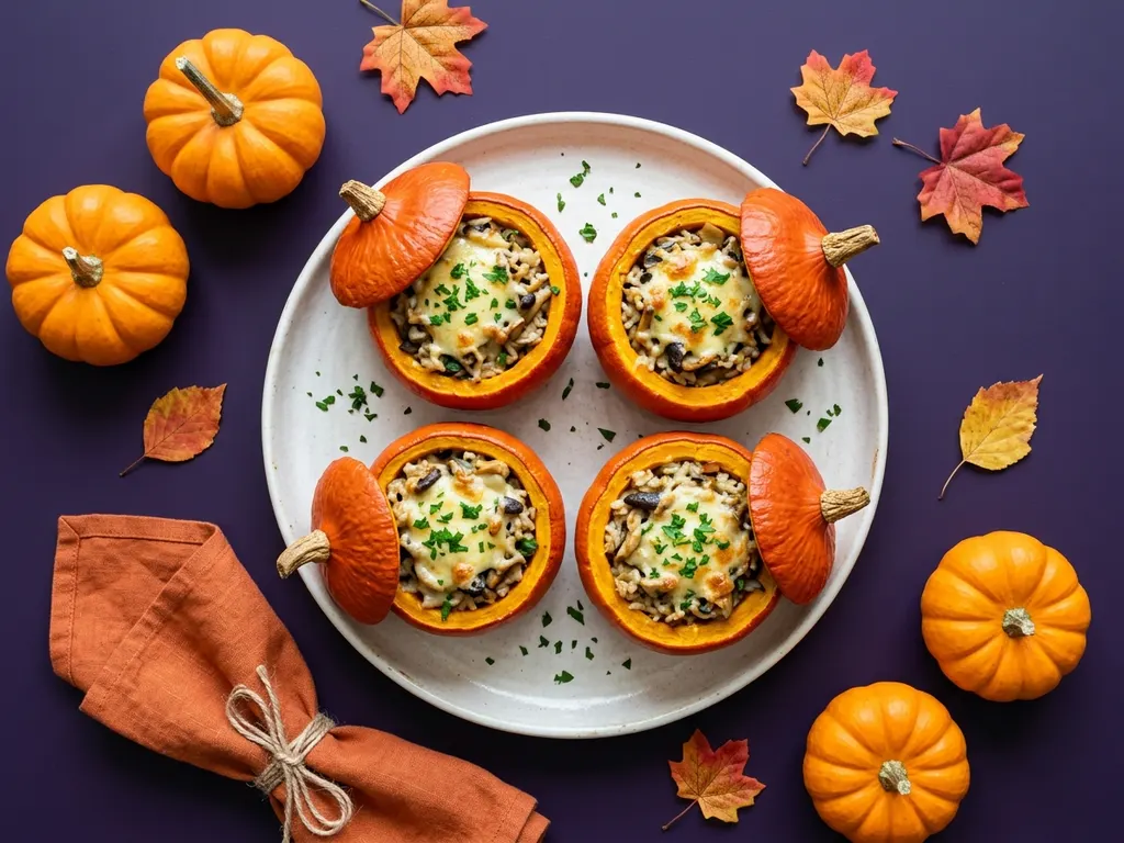 Mini-citrouilles farcies aux champignons, image générée par IA