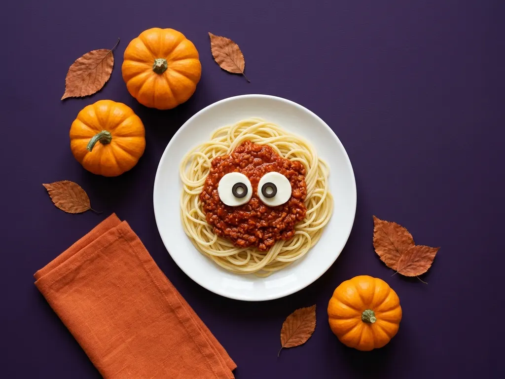 Spaghettis bolognaise, le nid de vers aux yeux de mozzarella, image générée par IA