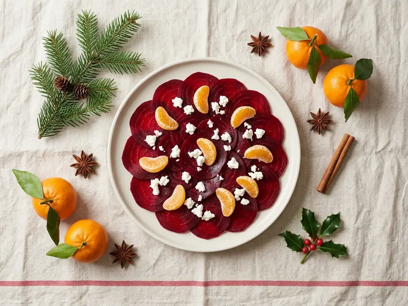 Carpaccio de betteraves, chèvre et clémentine