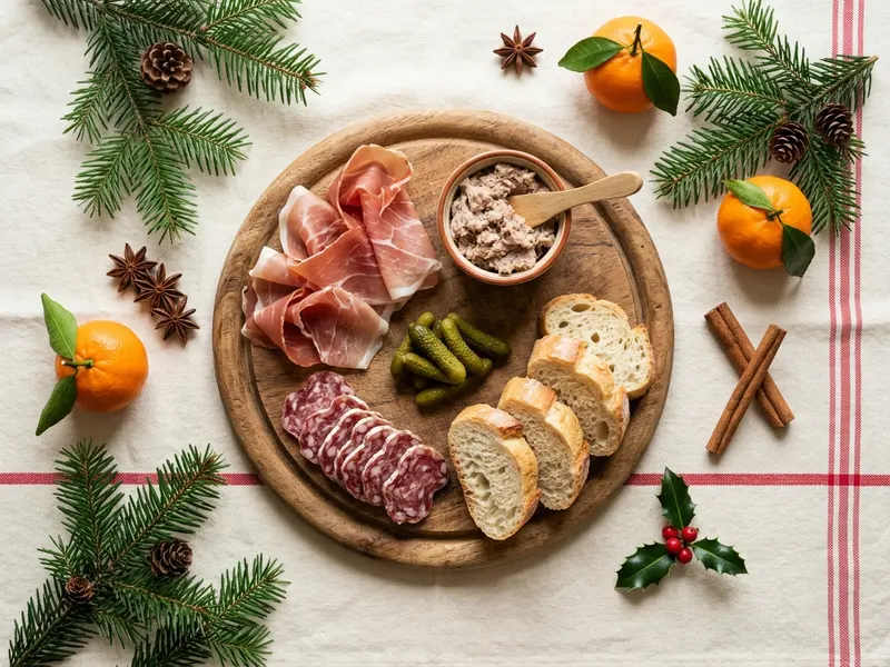 Planche de charcuterie : jambon cru, saucisson, rillettes