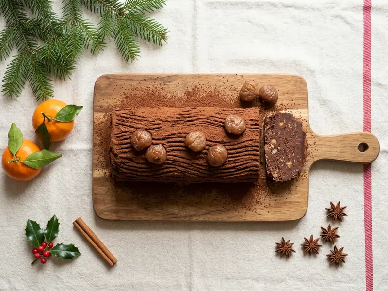 Bûche aux marrons et au chocolat, sans cuisson