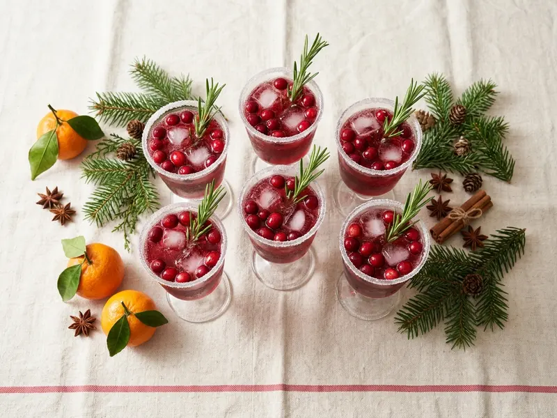 Cocktail de Noël sans alcool, canneberge et romarin