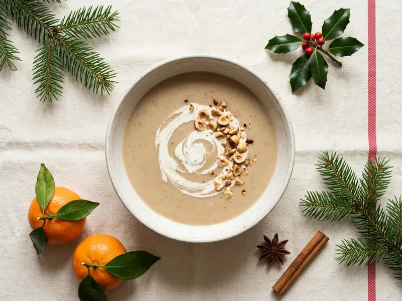 Velouté de châtaignes, éclats de noisettes