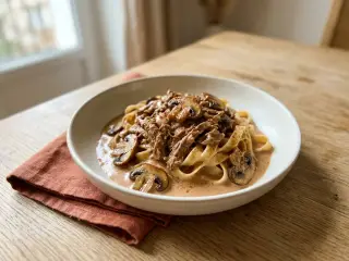 Bœuf Stroganoff aux champignons et tagliatelles