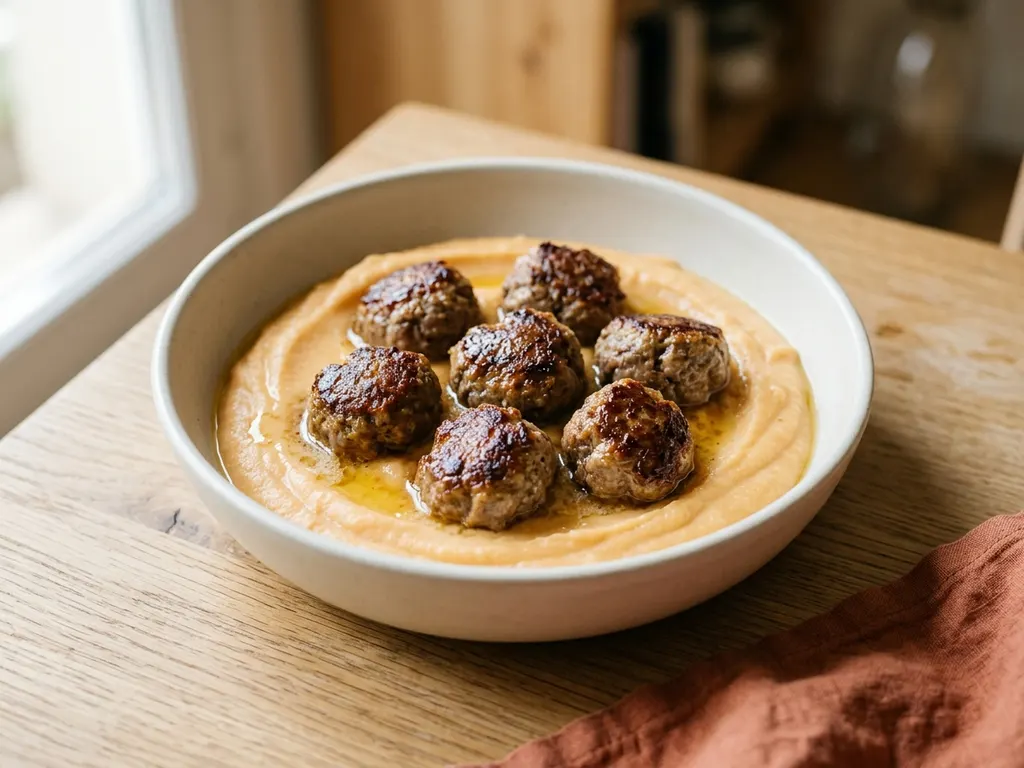 Boulettes de viande hachée et purée de patate douce