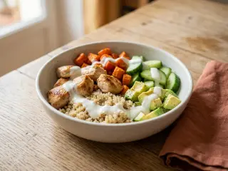 Chicken, avocado and quinoa protein bowl