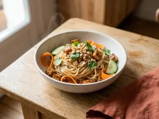 Bowl thaï aux nouilles de riz et tofu croustillant
