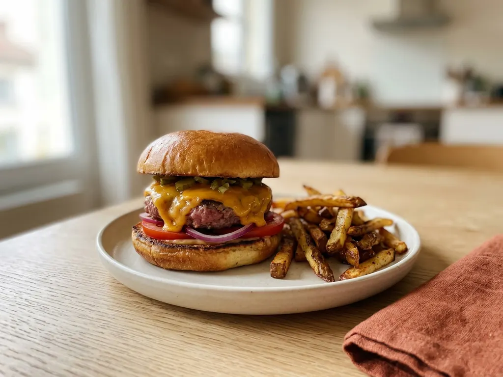 Burgers maison & frites au four (repas plaisir)