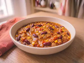 Kidney bean chili sin carne with quinoa
