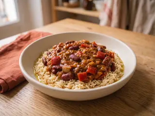Chili sin carne aux haricots rouges et riz complet