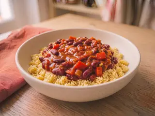 Chili sin carne aux haricots rouges et semoule