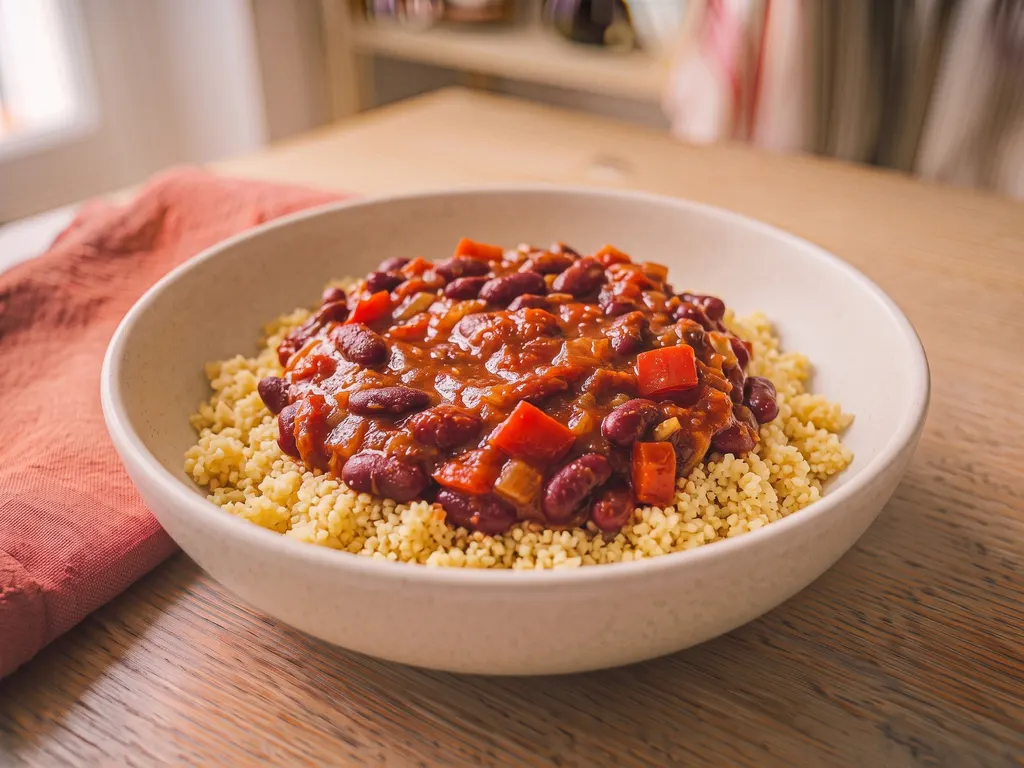 Chili sin carne aux haricots rouges et semoule