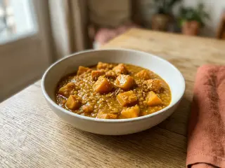 Curry de patates douces, lentilles corail et lait de coco