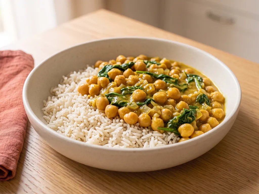 Curry de pois chiches, épinards et riz basmati