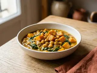 Curry de pois chiches, patates douces et épinards