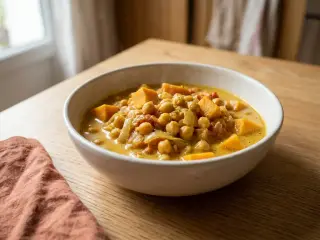 Curry de pois chiches, patates douces et lait de coco