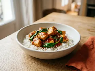 Curry de poulet léger aux épinards et riz basmati