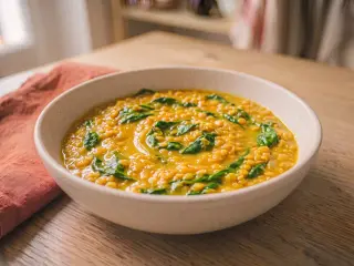 Dahl de lentilles corail au lait de coco et épinards