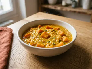 Dahl de lentilles corail au lait de coco et patates douces