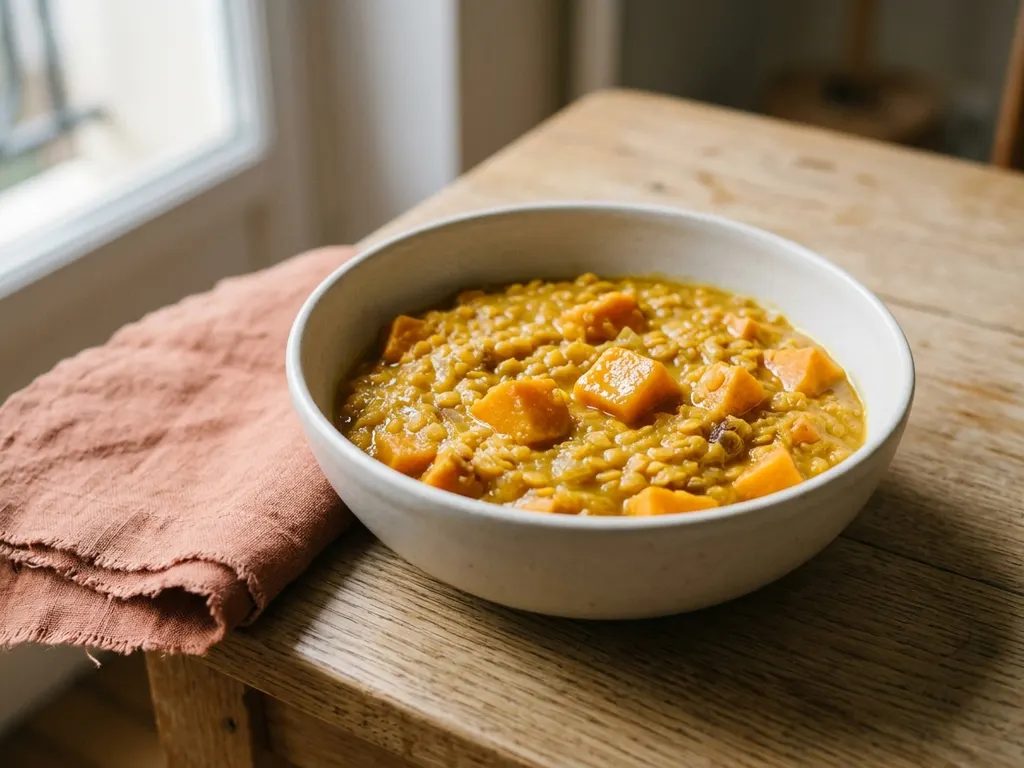 Dahl de lentilles corail et patate douce au lait de coco