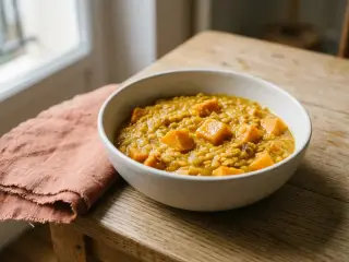 Dahl de lentilles corail et patate douce au lait de coco