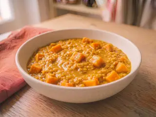 Dahl de lentilles corail et patates douces au lait de coco