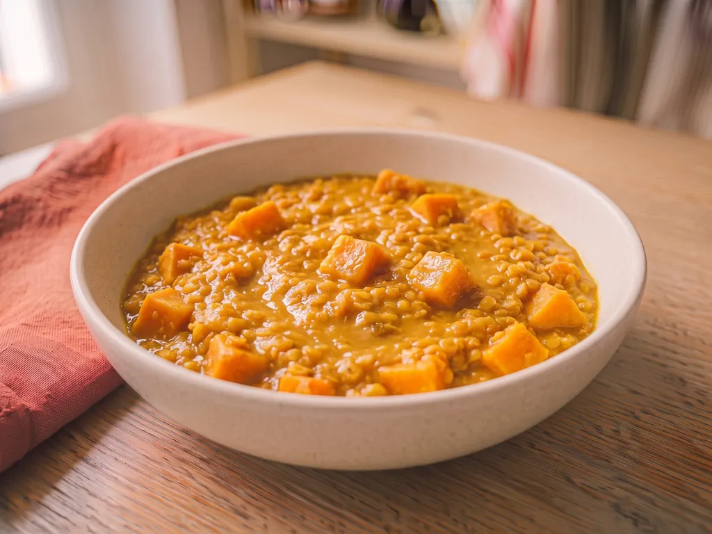Red lentil and sweet potato dal with coconut milk, a serving idea