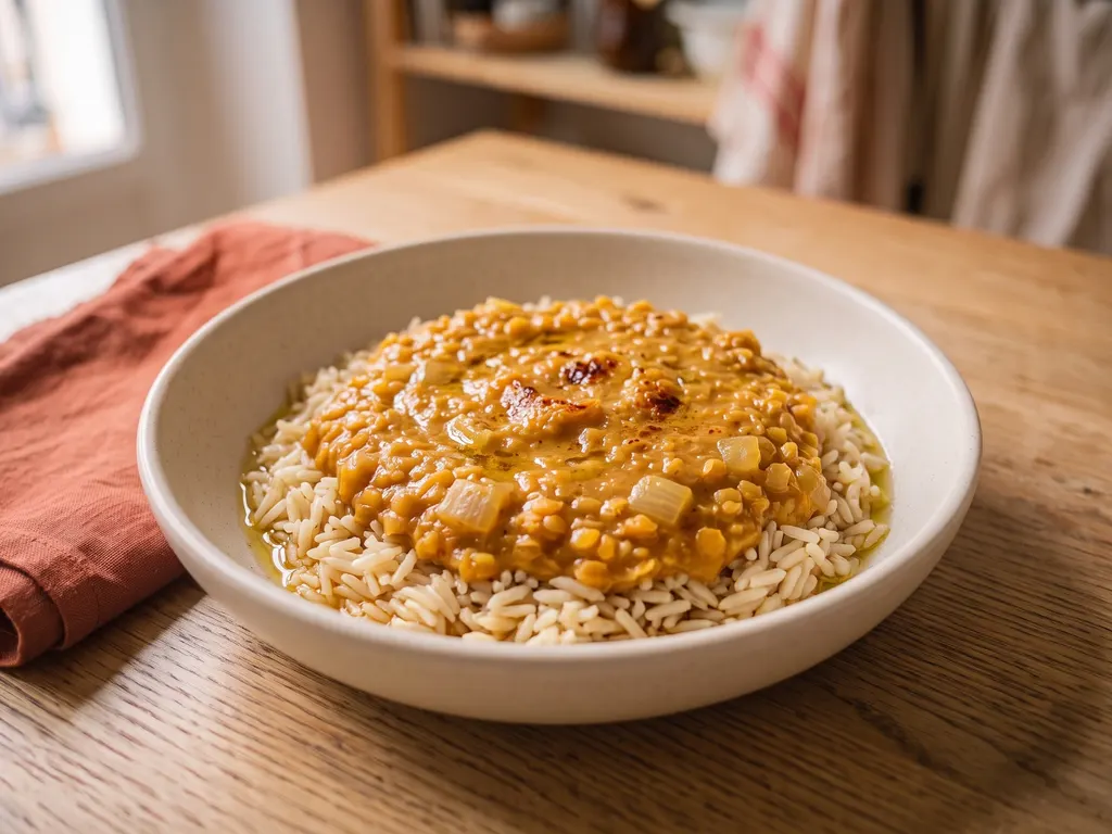 Red lentil dal with basmati rice, a serving idea