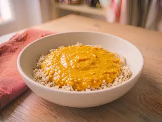 Dahl de lentilles corail et riz complet