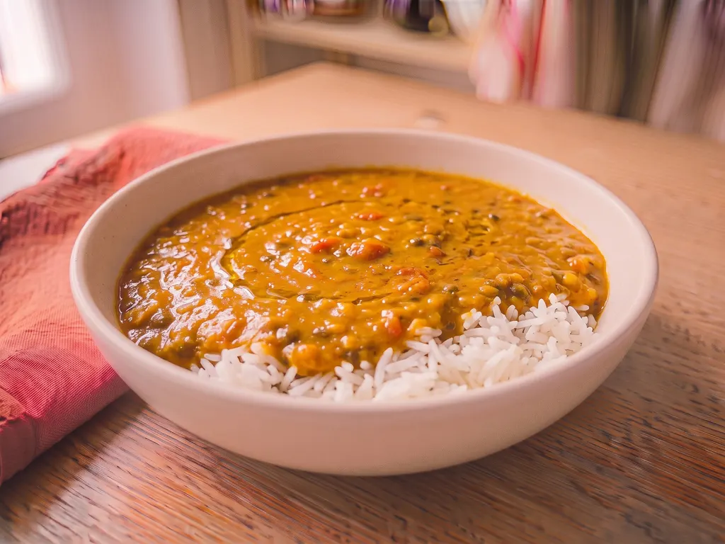 Lentil dal with basmati rice, a serving idea