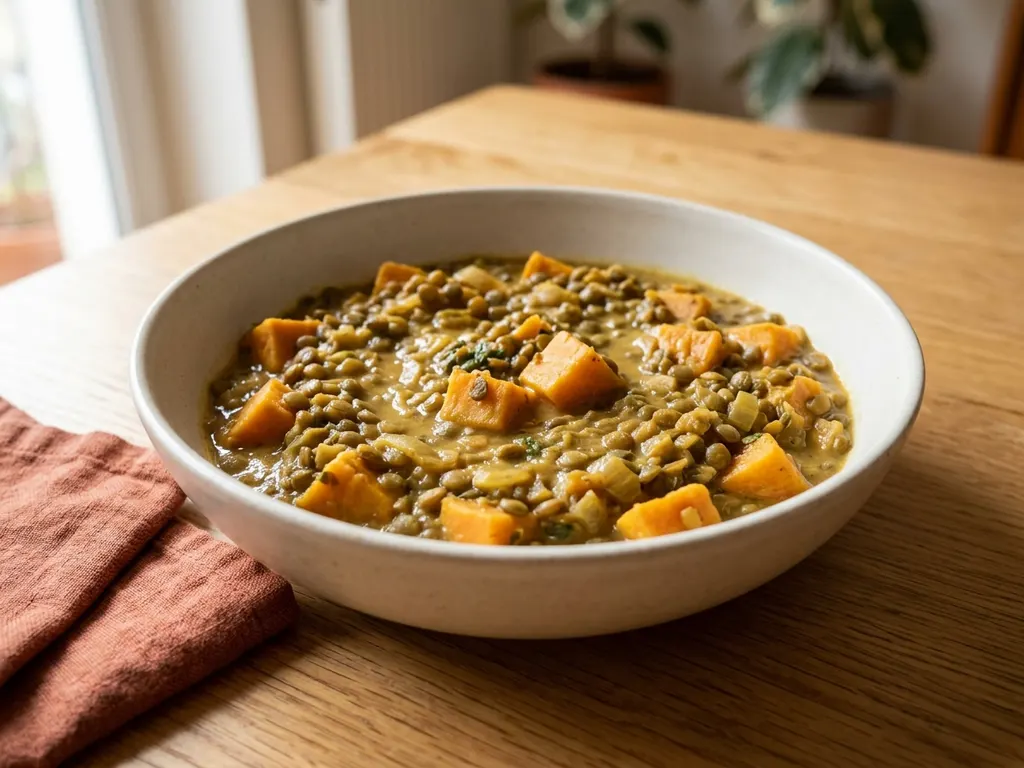 Green lentil and sweet potato dal, a serving idea