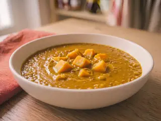 Dahl de lentilles vertes et patates douces au lait de coco