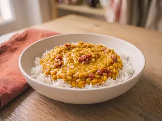 Green lentil dal with basmati rice