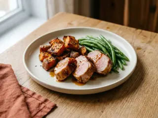 Filet mignon de porc glacé à l'érable et patates douces rôties