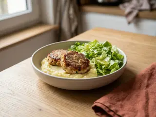 Galettes de thon façon crab cakes et salade verte