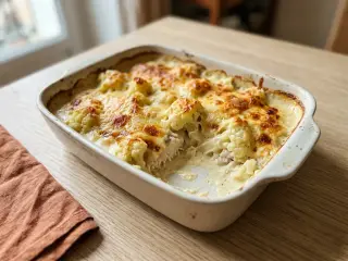 Creamy cauliflower and white fish gratin