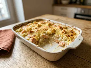 Gratin de chou-fleur et saumon frais