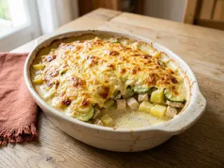 Gratin de courgettes et blanc de poulet à la crème
