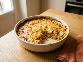 Gratin de courgettes et lentilles corail au fromage râpé