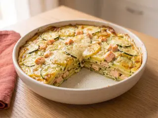 Gratin de courgettes, pommes de terre et saumon