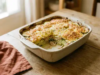 Gratin de courgettes, thon et pommes de terre