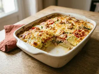 Gratin de courgettes, tomates et thon