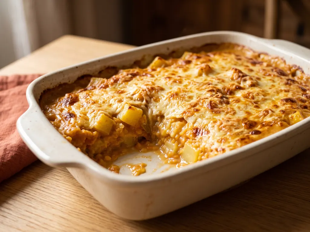 Gratin de lentilles corail et pommes de terre, une idée de présentation