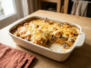 Sweet potato, chicken breast and mushroom gratin