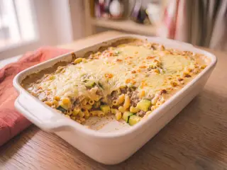 Gratin de pâtes à la viande hachée et courgettes