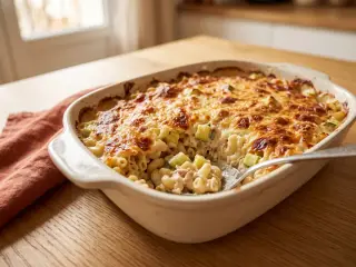 Gratin de pâtes au thon et courgettes