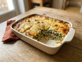Gratin de pâtes au thon et épinards