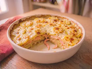 Gratin de pommes de terre et saumon fumé